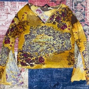 yellow bell sleeve sequin blouse